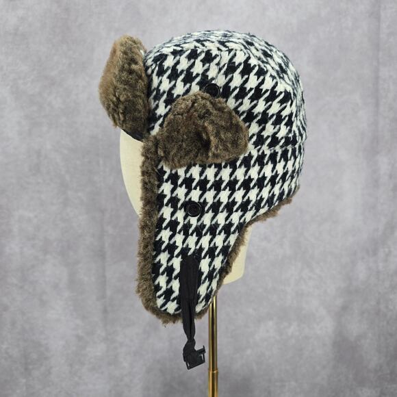 Mudd Black‎ Aviator Trapper Fux Houndstooth Earmuff Buckle Pilot Cap Bucket Hat main image 5